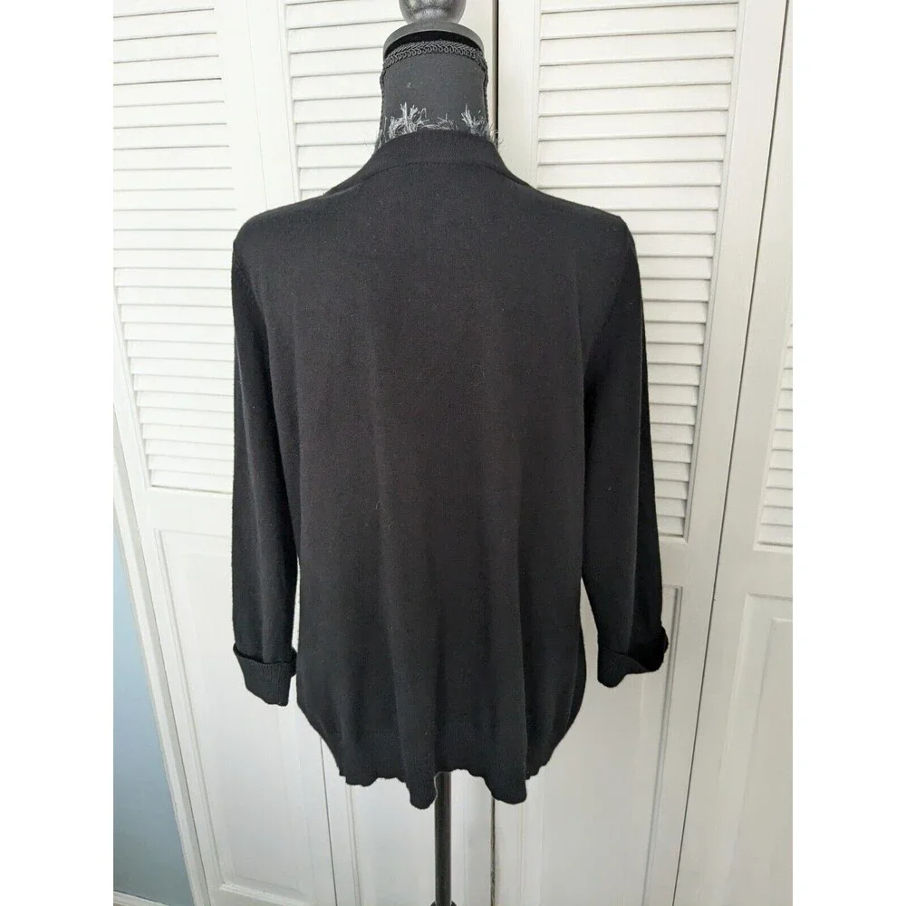 RED Brand Sweater Women's 2X Black V Neck Cardigan 3D Flowers Leopard Chiffon